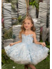Sky Blue Lace Tulle Knee Length Flower Girl Dress